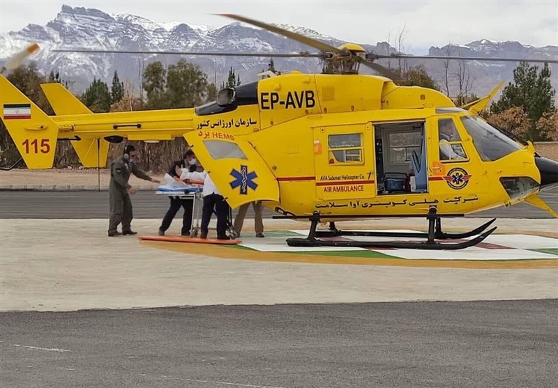 انتقال هوایی یک مصدوم تصادفی به بیمارستان کوثر سنندج