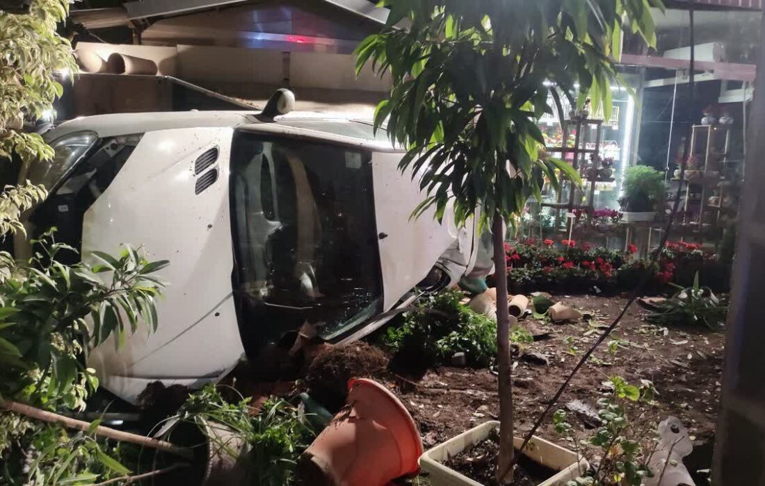 ورود پژو به مغازه گلفروشی در شاهین‌شهر