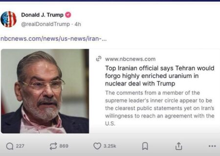 بازنشر مصاحبه شمخانی در شبکه اجتماعی ترامپ