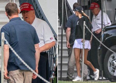 ترامپ درحال رفتن به زمین گلف همراه نوه‌اش در پی شایعات درباره سلامتی‌ او