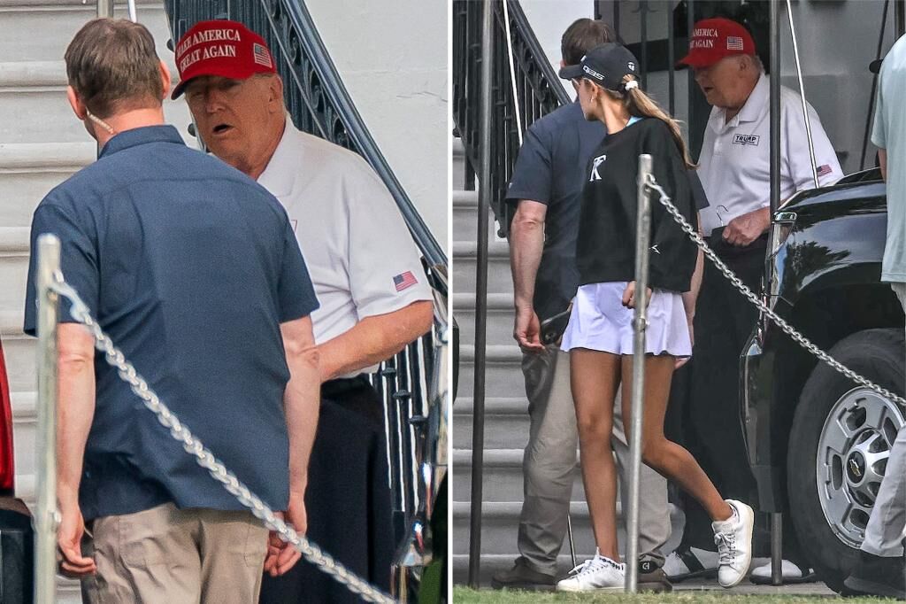 ترامپ درحال رفتن به زمین گلف همراه نوه‌اش در پی شایعات درباره سلامتی‌ او