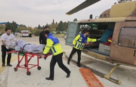 انتقال هوایی مصدومین حادثه واژگونی اتوبوس مسافربری در سمیرم