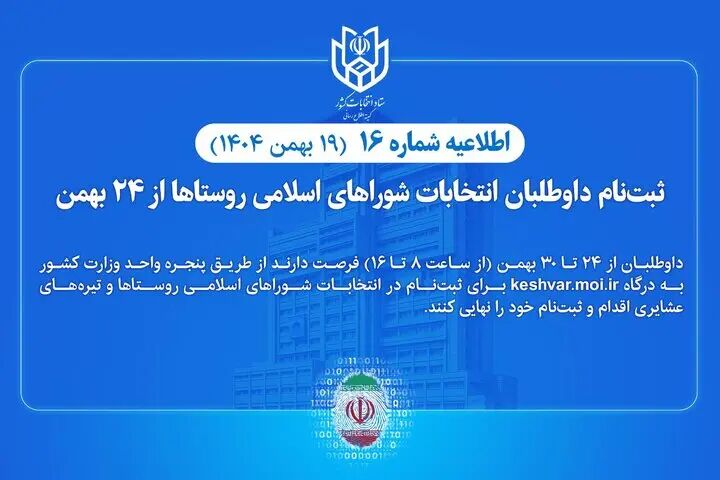 ثبت‌نام داوطلبان انتخابات شوراهای اسلامی روستاها از ۲۴ بهمن آغاز می‌شود