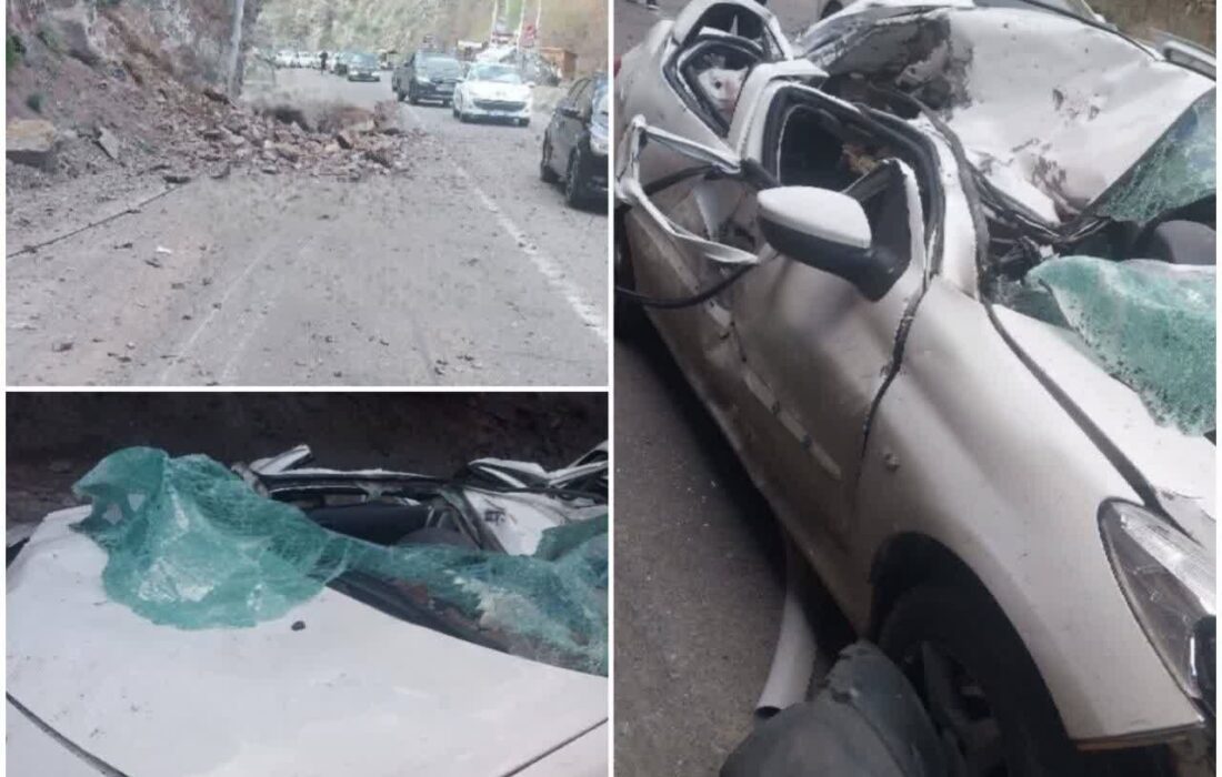 سقوط سنگ بر روی خودرو در جاده کندوان ۲ مصدوم برجا گذاشت