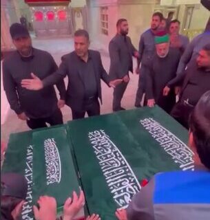 پیکرهای مطهر شهدای خانواده رهبر شهید وارد کربلا شد