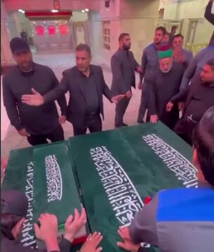 پیکرهای مطهر شهدای خانواده رهبر شهید وارد کربلا شد